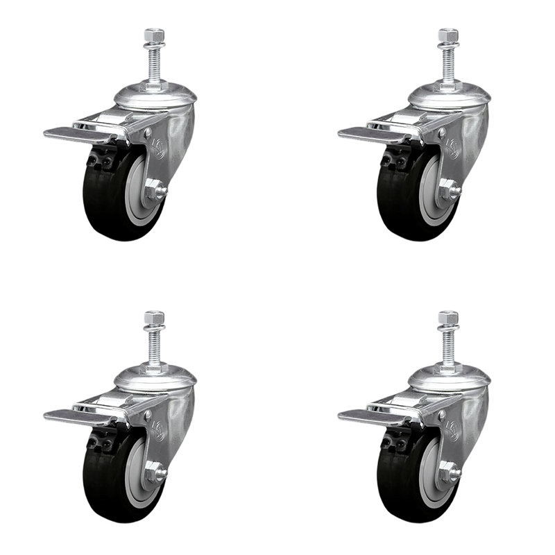 Polyurethane Swivel 10mm Stem Caster Set with Total Lock Brake