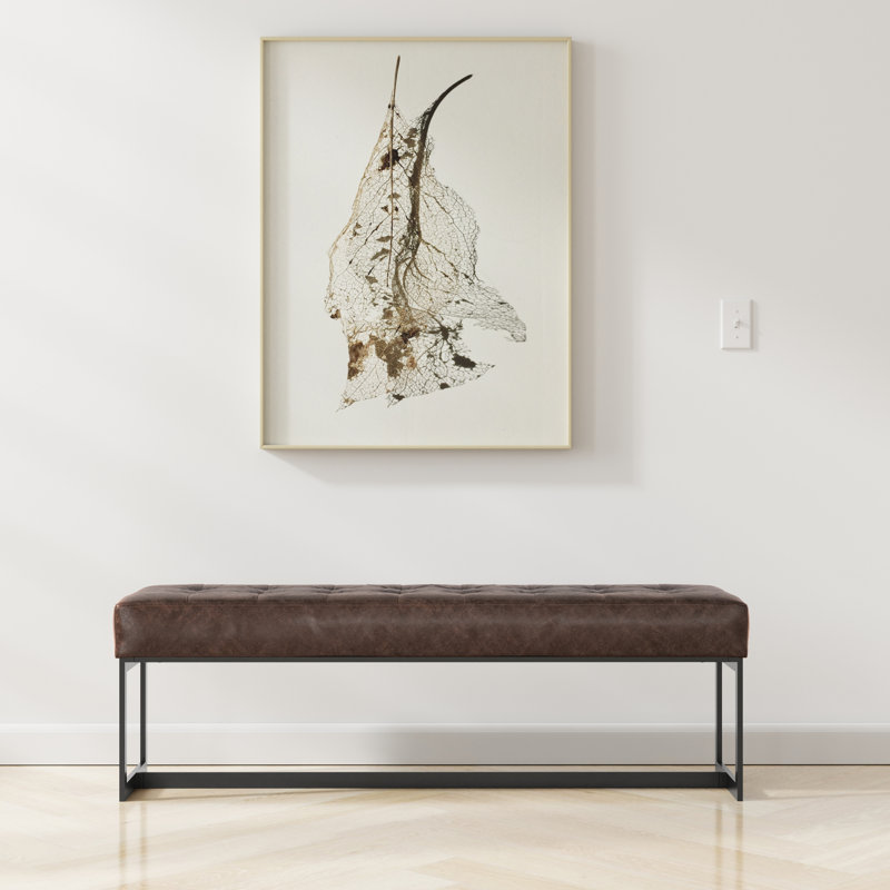 Penelope 56" Brown Faux Leather Metal Frame Ottoman Bench