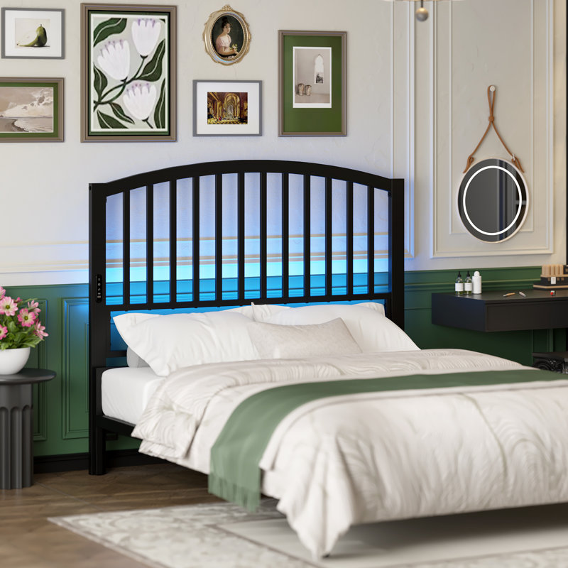 Arch Slats Metal Headboard, Full, Black