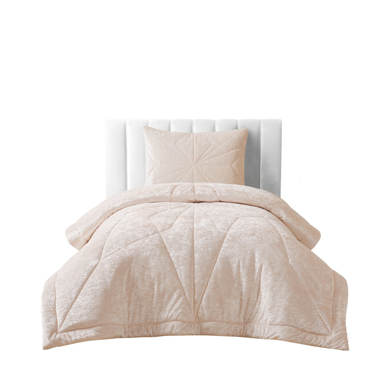 Ensemble d'édredon réversible à motif géométrique en velours 2 pièces Gabriel, Lit simple, 2, Rosé