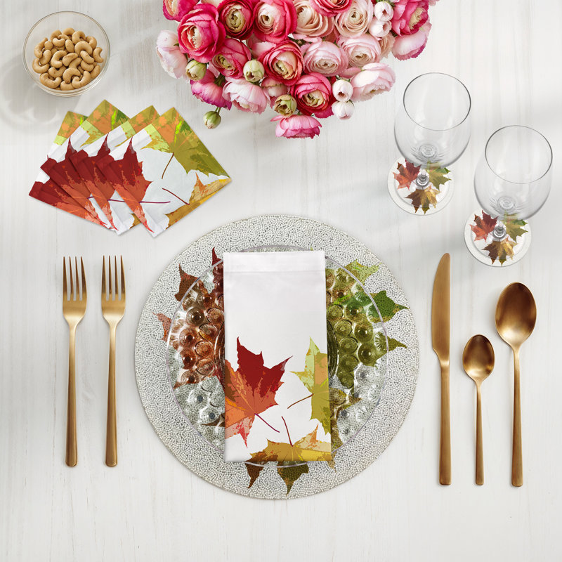 Autumn Leaves Vegan Leather Round Pebble Placemat