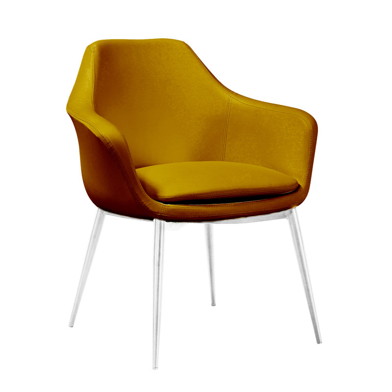 Chaise avec accoudoirs rembourrée Teegan, Acier inoxydable, Abricot