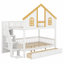 Lit superposé de style maisonnette avec toit, fenêtre, porte, tiroirs et escalier-1650969906
