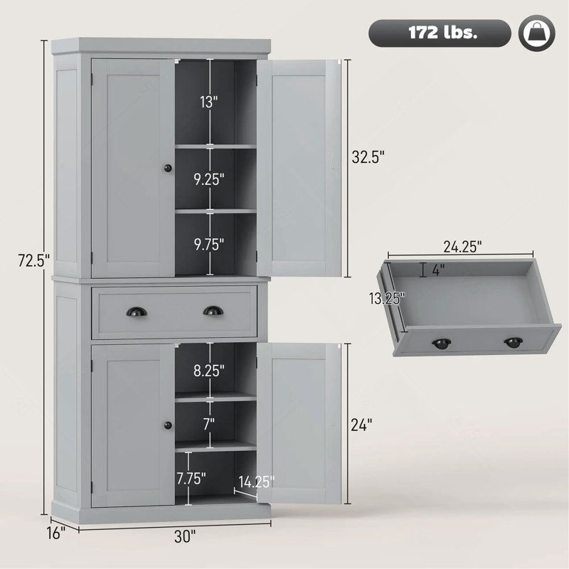 Armoire de cuisine garde-manger autoportante 72,5 po Cabinet