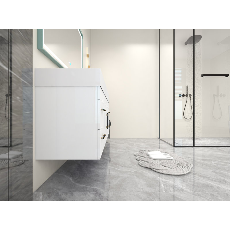 60" Double Sink Bathroom Vanity Set, High Gloss White