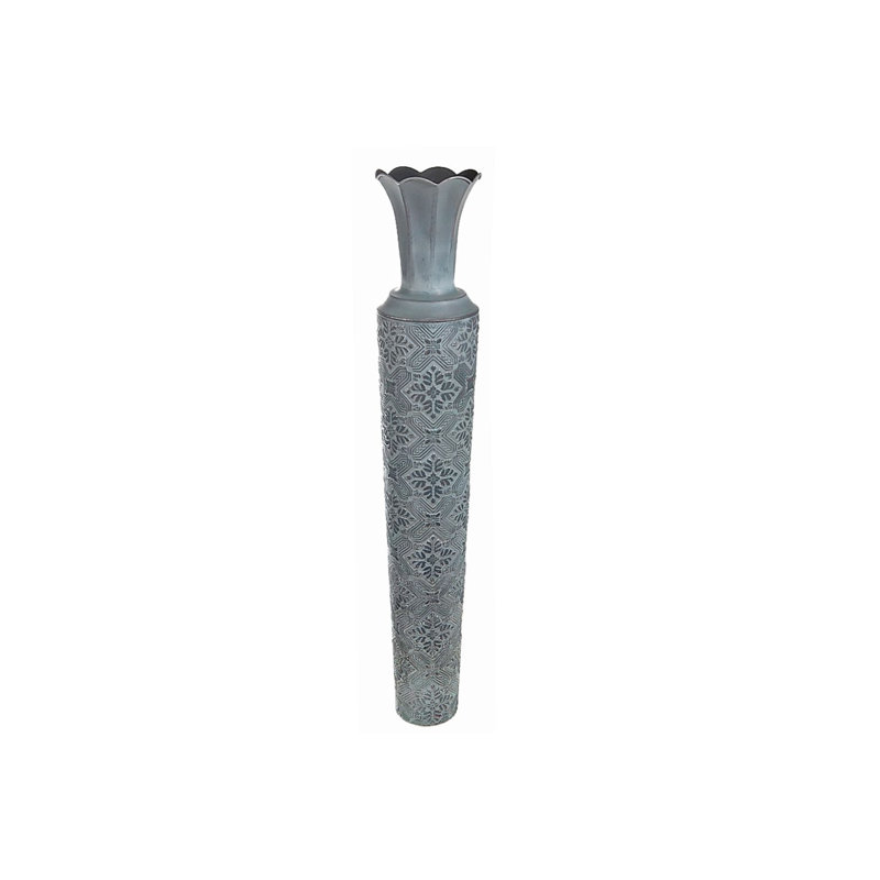 Vase de table en métal intérieur/extérieur gris, H 12 po x l 4,5 po x P 4,5 po