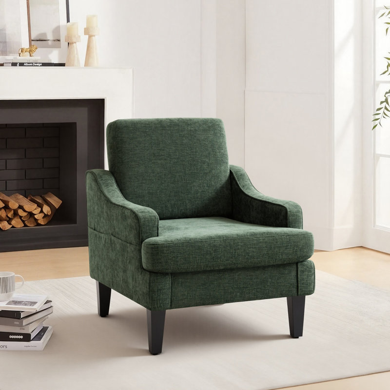 Fauteuil d'appoint rembourré en chenille Mordern And Chic Design, Vert