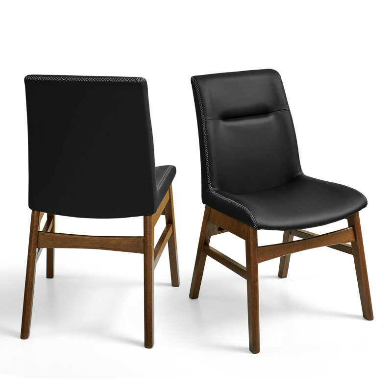 Pu Leather Dining Chairs, Modern Leather Dining Chairs With Solid Wood Frame, Water-Resistant & Easy-Clean, Black, 2