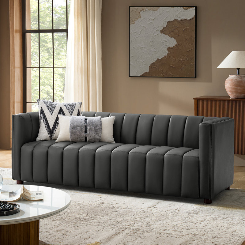 Canapé en cuir véritable 83 po Dareau, Gris anthracite