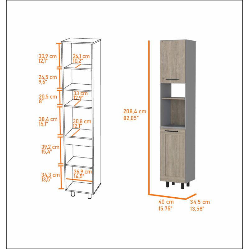 Devoux 2-Door 2-Shelf Kitchen Pantry Light Pine and Gray