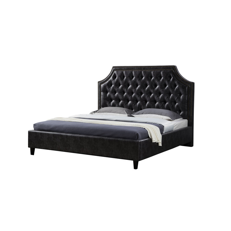 Vegan Leather Platform Bed, Dark Gray, California King