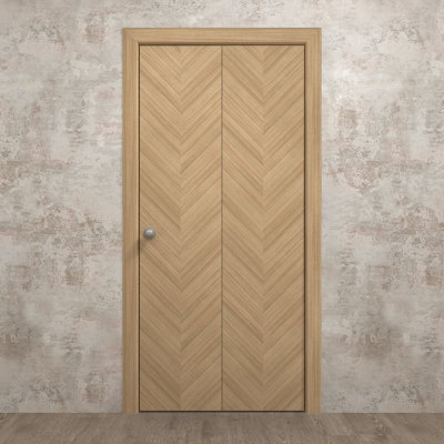 Sliding Closet Bi-fold Doors 48 x 80 inches Ego 5005 Natural Oak Sturdy Tracks Moldings Trims Hardware Set Wood Solid Bedroom Wardrobe Doors