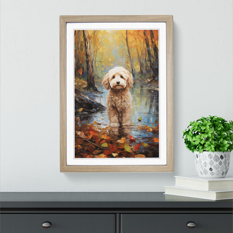 Labradoodle Impressionism - Framed Print, 46cm H x 34cm W x 2cm D, Oak