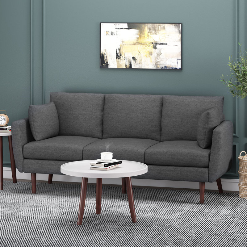 Coryon 3 Seater Sofa with Nailhead Trim, Accent Sofa Upholstered Contemporary Birchwood Legs, Charcoal Polyester