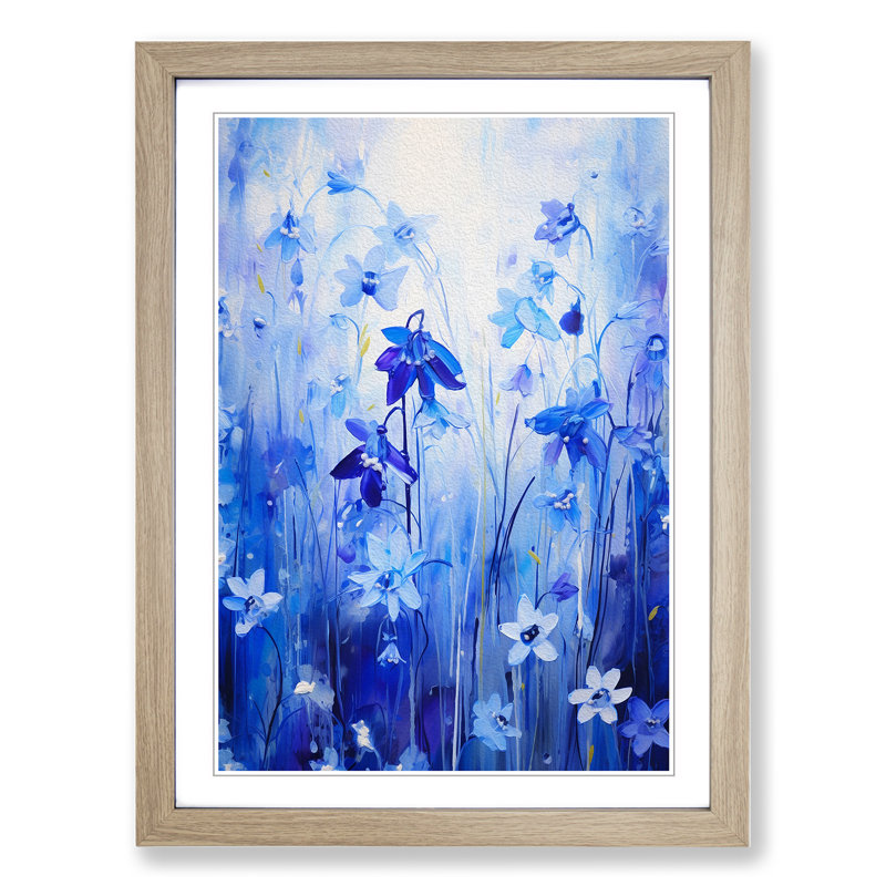 Bluebell Flower Action Painting - Framed Print, 46cm H x 34cm W x 2cm D, Oak Framed