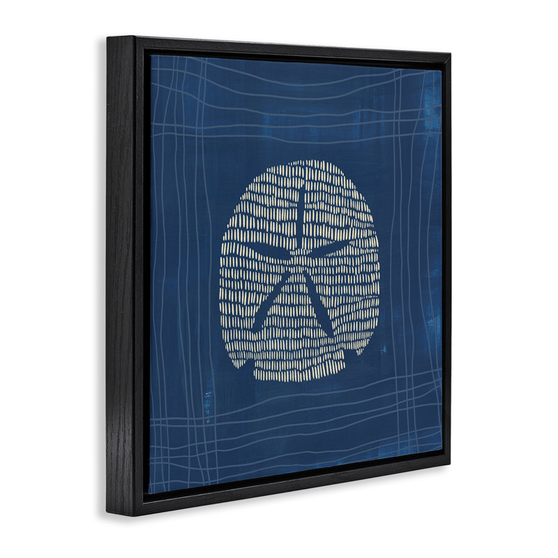 «Sand Dollar on Blue», toile encadrée flottante par Jetty Home, LLC, Cadre flottant noir de jais, H 18 po x l 18 po