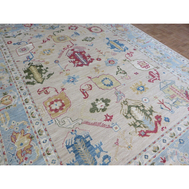 Tapis beige unique de 9 pi 2 po x 12 pi One-of-a-Kind