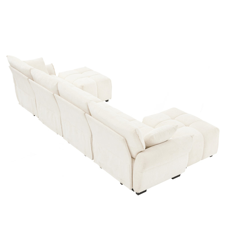 Ensemble de canapé luxueux à 4 places avec repose-pieds, matériaux de qualité supérieure pour divers espaces, Blanc