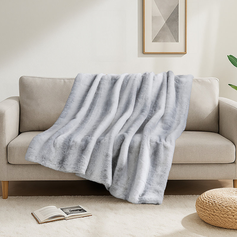 Jeté en fausse fourrure de luxe - Jeté de lit épais et épais, Blanc, Jeté