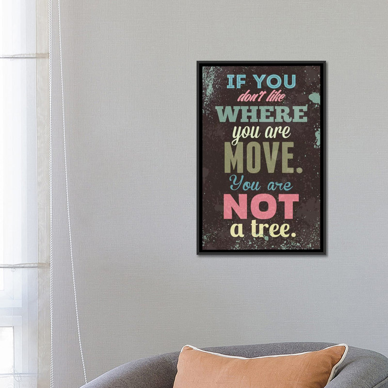 « move », art textuel sur toile, H 26 po x l 18 po x P 1,5 po, Toile avec cadre noir, Pas de tapis