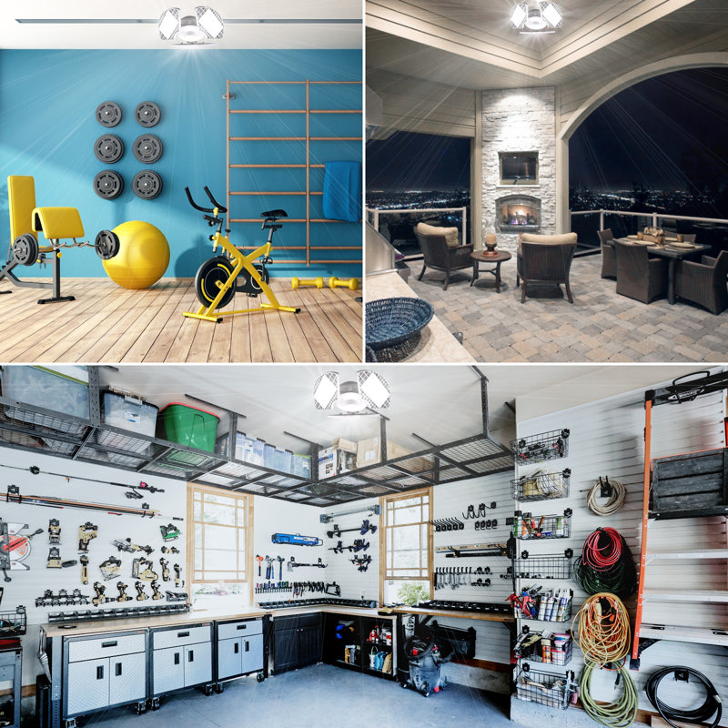 Ensemble de 2 lumières DEL Luxrite pour garage, 80 W, 8 000 lumens, 5000 K, lumière blanche déformable, 3 panneaux E26