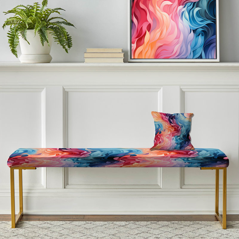 Pink And Blue Electric Swirls Infuse - Abstract Upholstered Gold Bench