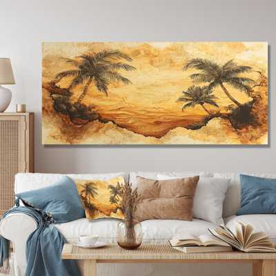 Copper Palm Tree On Wood Landscape I - Palm Metal Wall Art, Traditional Metal Art Print