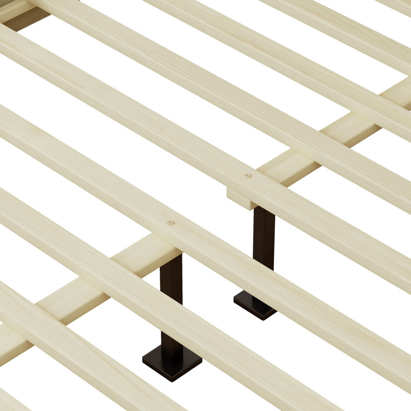 Lit plateforme en bois massif avec rotin, Grand lit