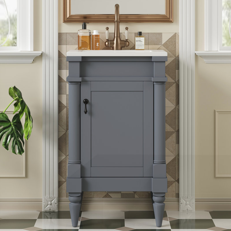 Meuble-lavabo moderne de 18 pouces avec lavabo, Gris