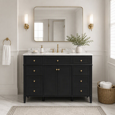 Meuble-lavabo de salle de bain de seulement 47 pouces, meuble de rangement autoportant avec portes et tiroirs pour salle de bain
