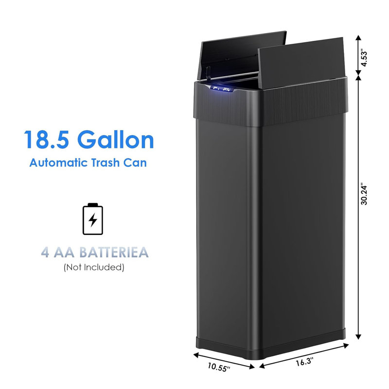 Poubelle automatique 18,5 gallons, poubelle à capteur de mouvement en acier inoxydable, poubelle brossée sans contact, avec papillon, couvercle à fermeture en douceur