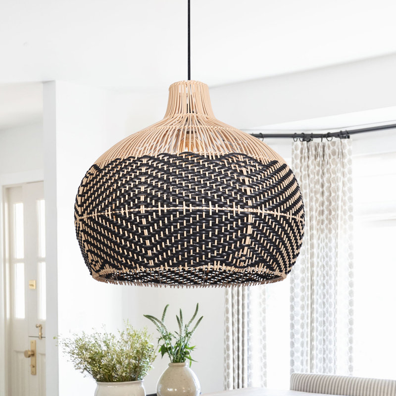Luminaire suspendu fait à la main en rotin de style bohémien pour îlot de cuisine, 17.72" H x 23.62" W x 23.62" D