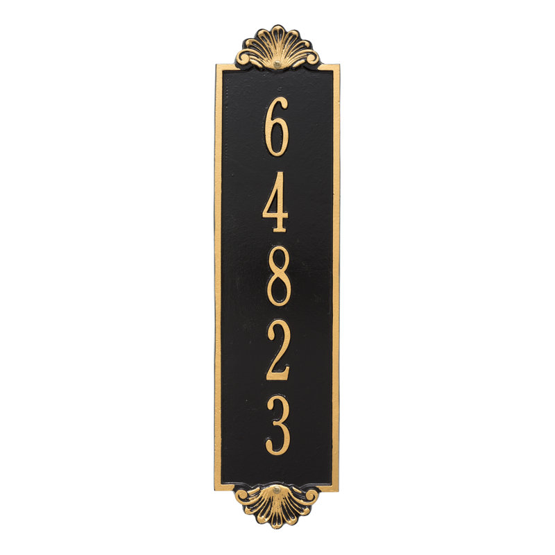 Shell Personalized Vertical Estate 5-Line Wall Address Plaque, Black/Gold