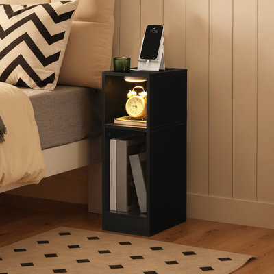Narrow Nightstand, Slim End Table with Charging Station and Led Sensor Light, Modern Side Table, Bedside Table, for Small Spaces, Living Room, Bedroom