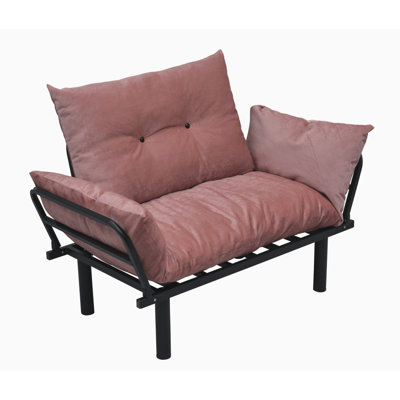 Metal Futon Love Seat, Pink Color, 48.79in Depth, 24.58in Width, 35.85in Height, 30lb 49in Deep, 24in Wide, 35in High, Heavy