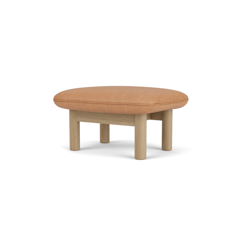 Brasilia Ottoman, Dunes 21004 Camel Genuine Leather, Natural Oak