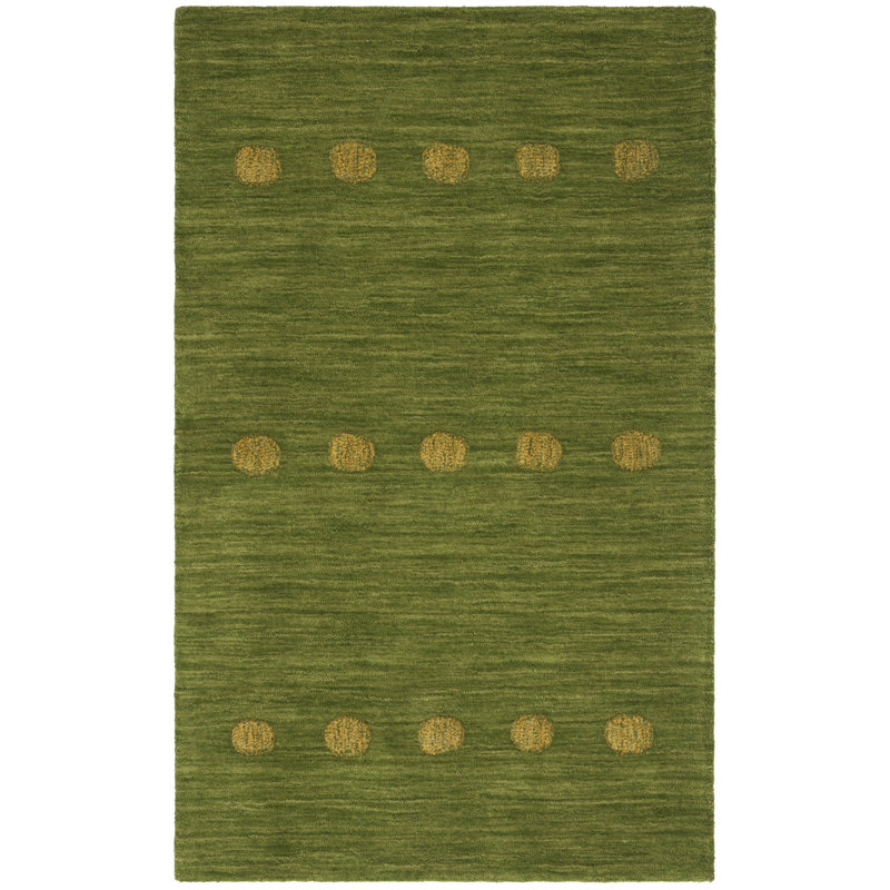 Tapis vert en laine tissé à la main à pois Pixley, Rectangle 2 pi x 3 pi