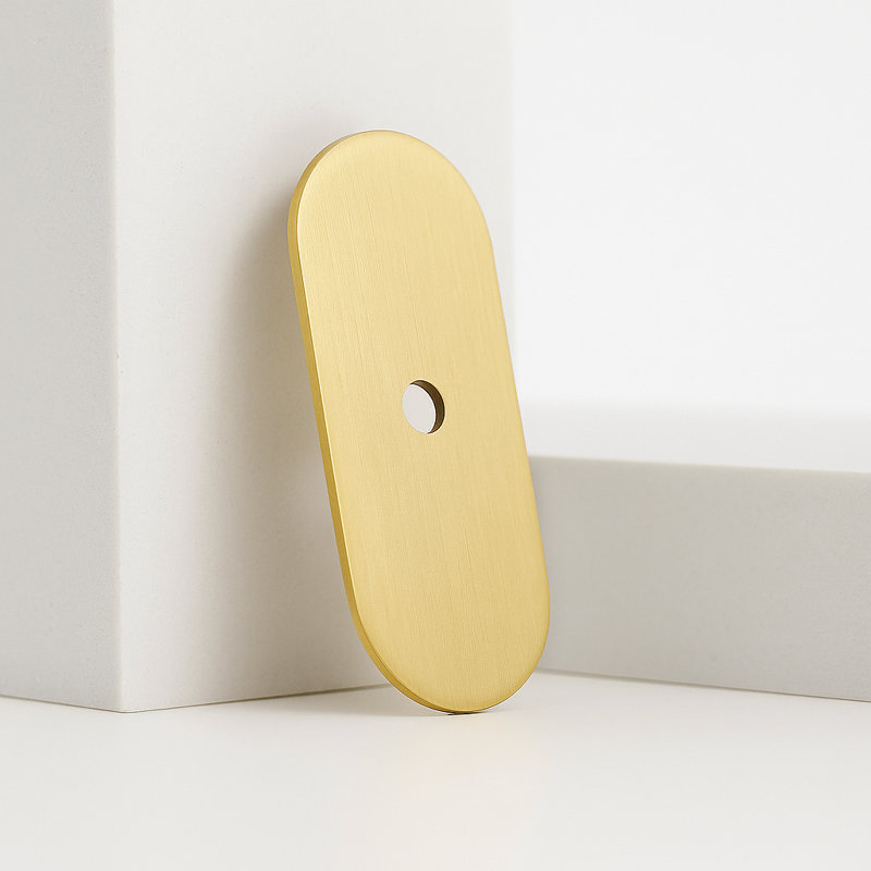 Oval Brushed Brass Knob Backplate (10 Pack), 2.25" H x 1" W x 0.09" D