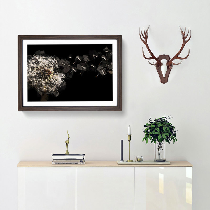 Dandelion Seeds in Flight in Abstract - Picture Frame Graphic Art Print, 27cm H x 36cm W x 2cm D, Walnut Framed
