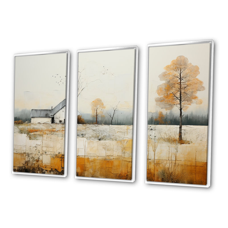 «Bold Mute Tone Countryside Landscape IV - Ensemble d'art mural sur toile campagne, 28" H x 36" W x 1" D