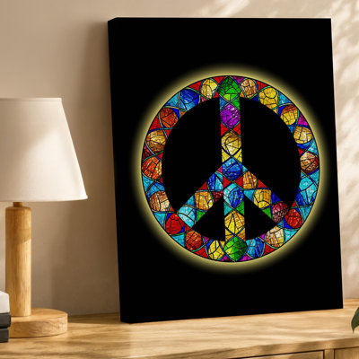 Canvas Create A Vibrant Stained Glass Peace Symbol Centered In A Wall Art Deep Black Background Showcasing A Kaleidoscope Of Colors Canvas Wall Art