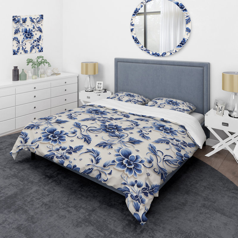 Ensemble de housse de couette à motif victorien Cobalt, Housse de couette pour grand lit et 2 taies décor