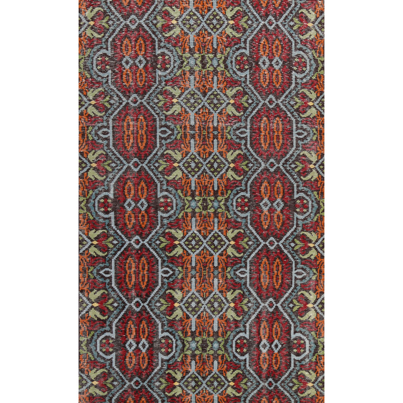 Tapis multicolore en laine noué à la main de conception unique 5 pi 6 po x 8 pi 6 po