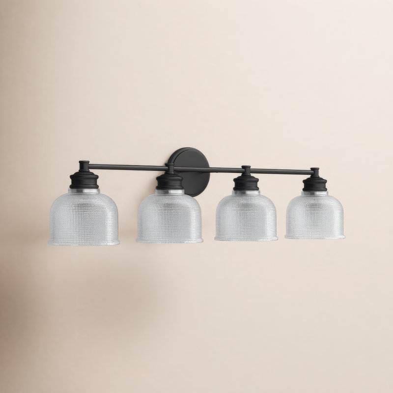 Besima 4-Light Hammered Glass Dimmable Vanity Light, Matte Black