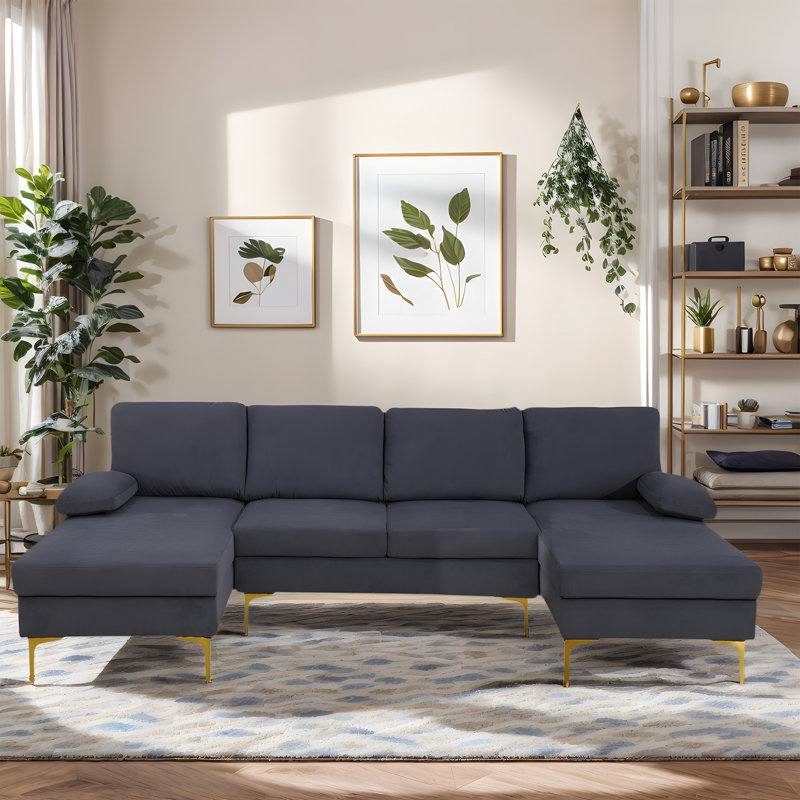 Canapé luxueux en U à 4 places - Design confortable, durable et élégant, Flanelle gris foncé