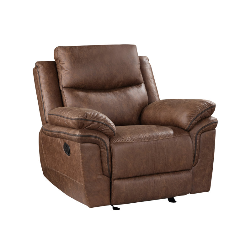 Fauteuil inclinable et oscillant rembourré en tissu de polyester Sadarius, Manuel - bouton-poussoir