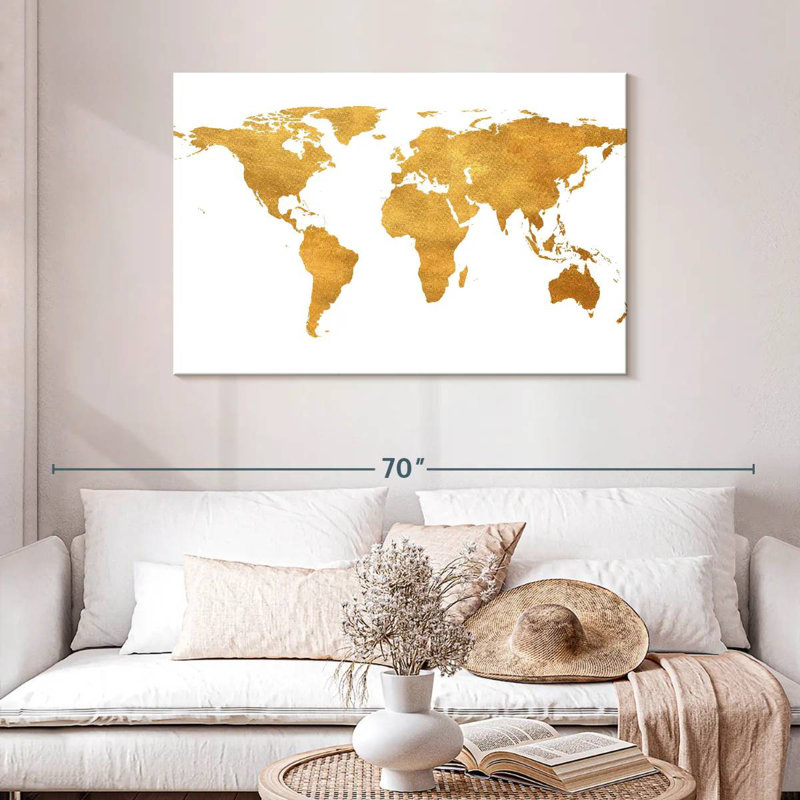 Aliaz Gold World Map Gold Foil, 30" H x 45" W