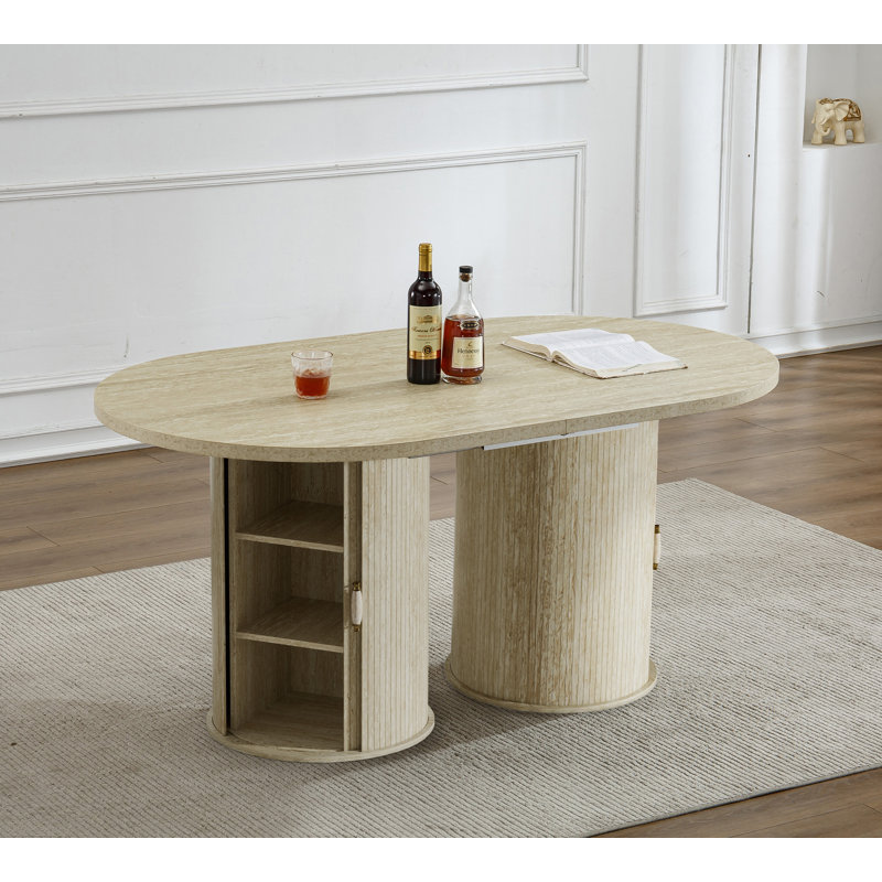 Oval Extendable Dining Table For 6-10 Person, 63"-94" Expandable Kitchen Table Set With Storage Fluted Base, Space Saving Transformer Dining Room Table For Kitchen, Apartment