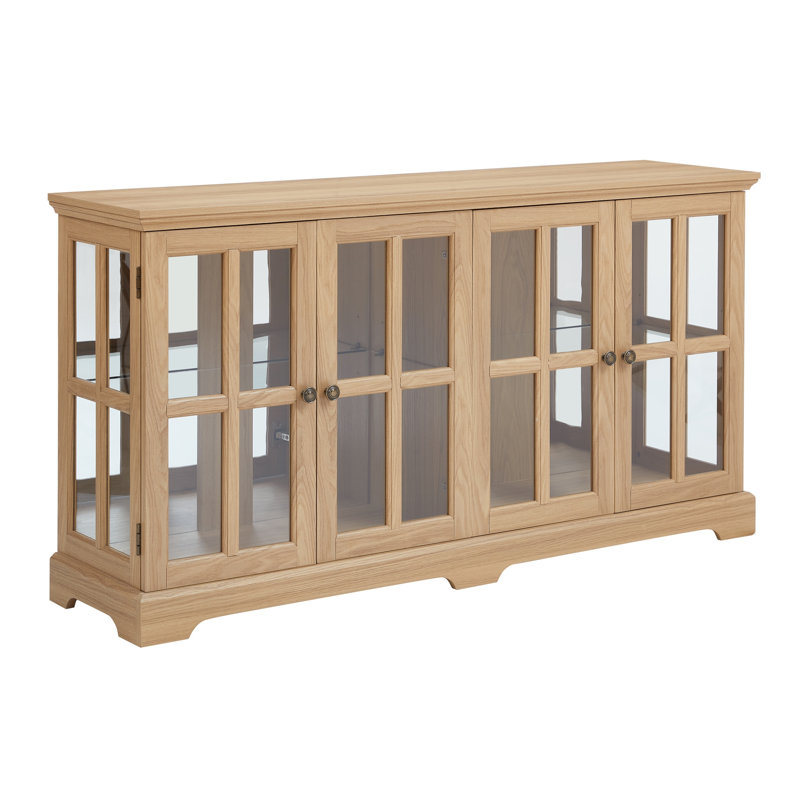 LED Curio Display Cabinet Antique Display Cabinet with Glass Doors Adjustable Shelves, Oak