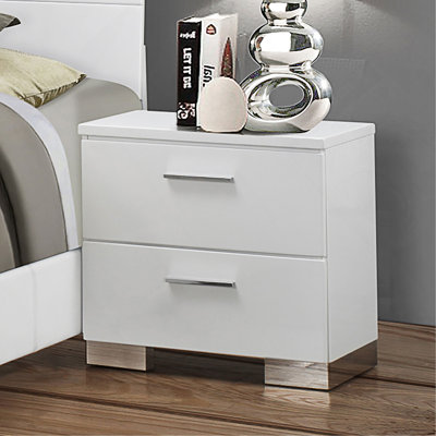 Table de chevet 2 tiroirs au fini blanc ultrabrillant